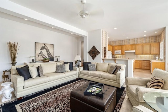 75929 Camino Cielo, Indian Wells, CA 92210 - living room featuring ceiling fan and recessed lighting