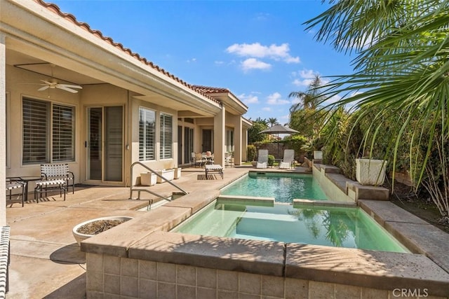 75929 Camino Cielo, Indian Wells, CA 92210 - view of swimming pool featuring a patio area, ceiling fan, and a pool with connected hot tub