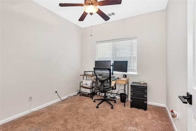 3008 La Vina Cir, Los Banos, CA 93635 - carpeted home office featuring a ceiling fan and baseboards