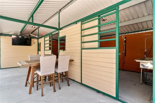 26061 Augusta Dr, Lake Arrowhead, CA 92391 - dining room with unfinished concrete floors