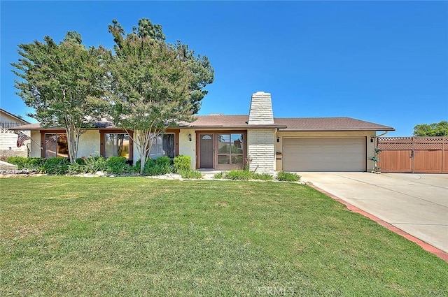 1244 N Albright Ave, Upland, CA 91786 - ranch-style home with an attached garage, concrete driveway, a chimney, and stucco siding