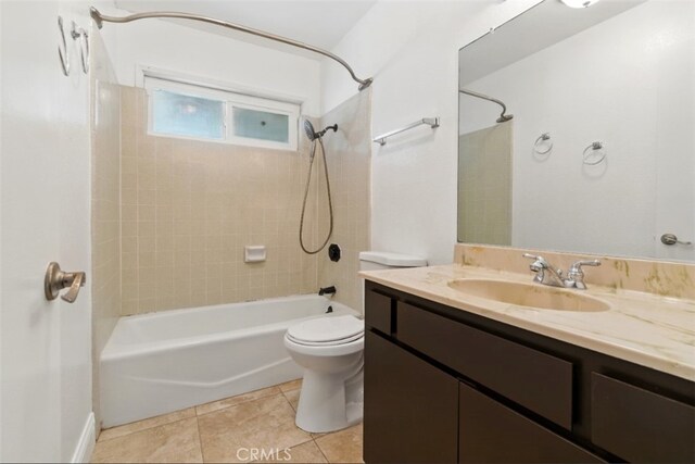 56620 Hidden Gold Dr, Yucca Valley, CA 92284 - full bathroom with washtub / shower combination, toilet, vanity, and tile patterned flooring