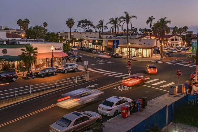 view of parking at dusk