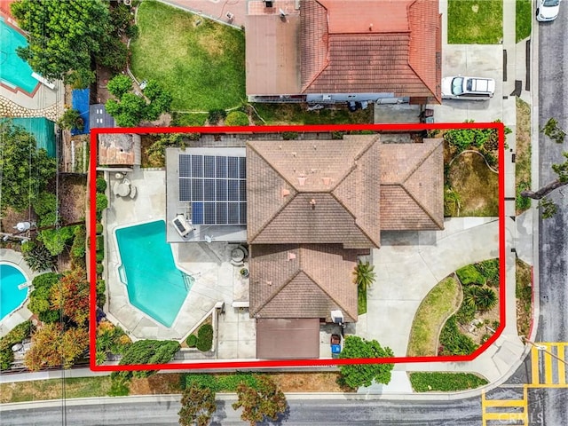 15605 Facilidad St, Hacienda Heights, CA 91745 - aerial overview of property's location with a pool area and property boundaries highlighted