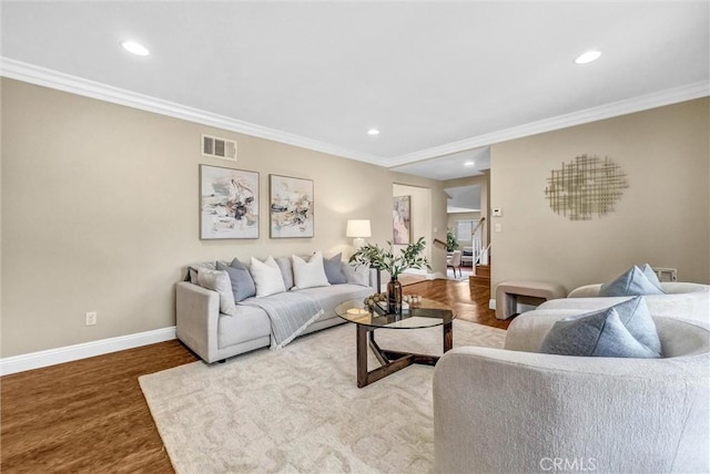 15605 Facilidad St, Hacienda Heights, CA 91745 - living area with ornamental molding, wood finished floors, baseboards, and recessed lighting