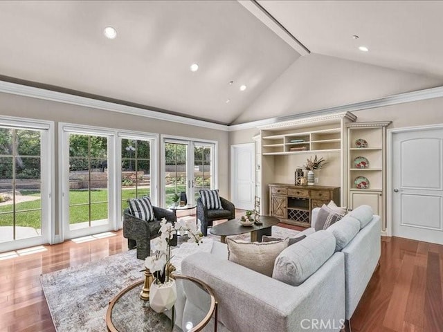 2560 Raleigh Dr, San Marino, CA 91108 - living room featuring high vaulted ceiling, recessed lighting, and wood finished floors