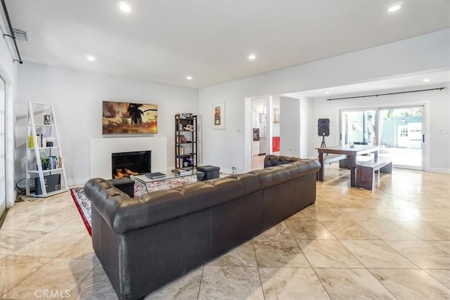 1301 N Orange Grove Ave, West Hollywood, CA 90046 - living area with a fireplace and recessed lighting