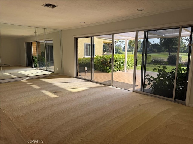 4333 N Country Club Ln, Long Beach, CA 90807 - spare room featuring carpet, ornamental molding, and a baseboard radiator