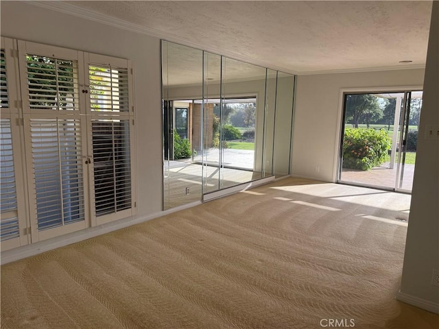 4333 N Country Club Ln, Long Beach, CA 90807 - carpeted empty room featuring crown molding, a textured ceiling, a baseboard radiator, and baseboards