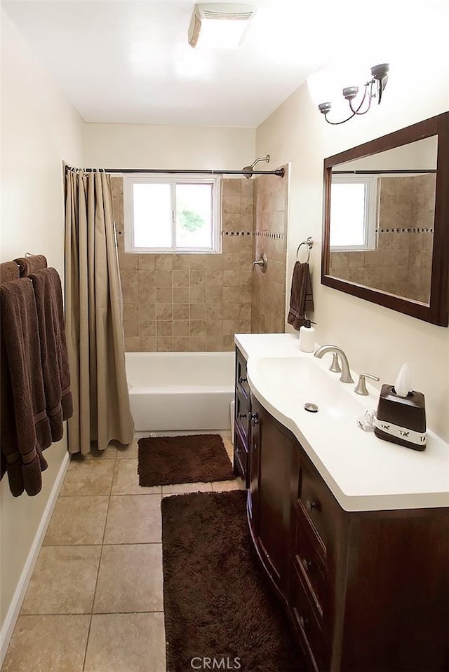 7391 Margerum Ave, San Diego, CA 92120 - full bathroom featuring vanity, shower / bath combination with curtain, and tile patterned floors