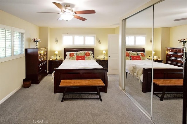 7391 Margerum Ave, San Diego, CA 92120 - bedroom with carpet flooring, a ceiling fan, and baseboards