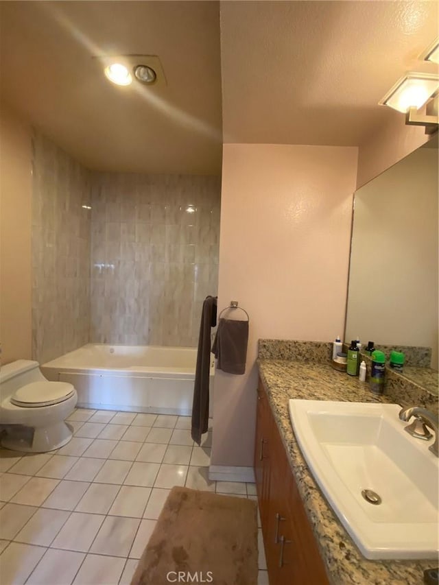14919 Dickens St Unit 105, Sherman Oaks, CA 91403 - bathroom with tile patterned floors, toilet, vanity, and bathtub / shower combination