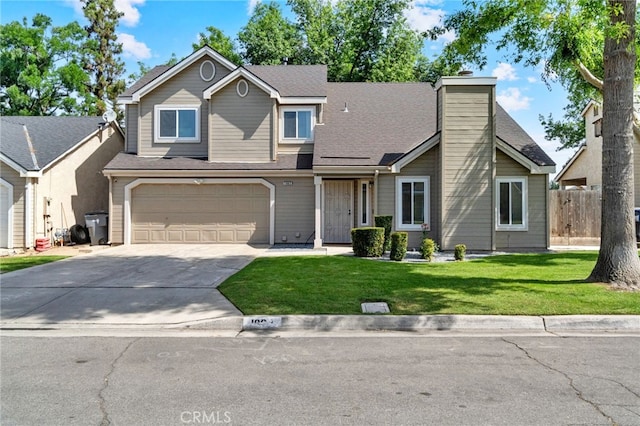 view of front of house with driveway, an attached garage, and a chimney