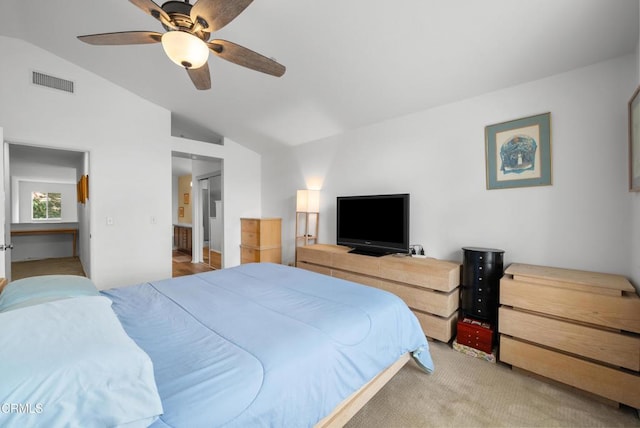 1219 Lost Point Ln, Oxnard, CA 93030 - bedroom with vaulted ceiling, connected bathroom, and ceiling fan