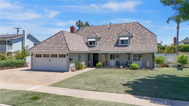 1879 N Nordic Pl, Orange, CA 92865 - view of front of home featuring a garage, a chimney, decorative driveway, and a porch