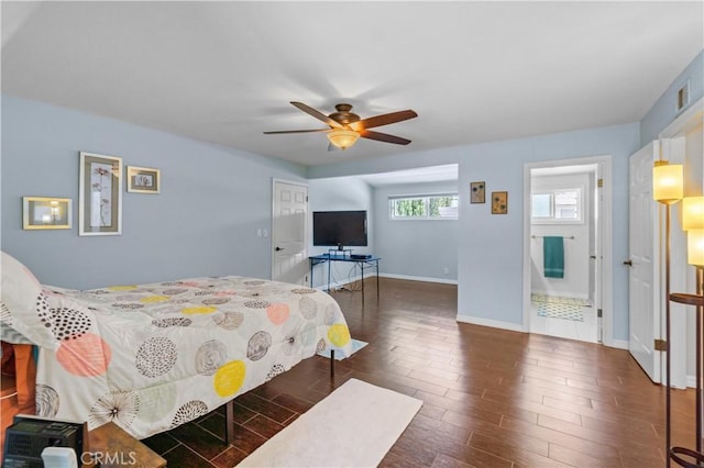 1879 N Nordic Pl, Orange, CA 92865 - bedroom featuring baseboards, dark wood-style flooring, and ceiling fan