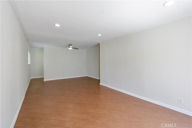 1879 N Nordic Pl, Orange, CA 92865 - unfurnished room featuring ceiling fan, recessed lighting, wood finished floors, baseboards, and ornamental molding