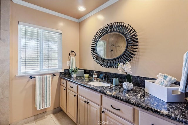 1879 N Nordic Pl, Orange, CA 92865 - bathroom with vanity, crown molding, and tile patterned flooring