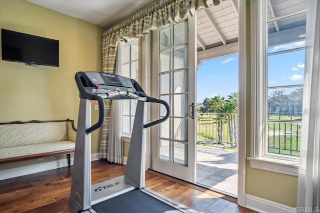 16056 Avenida Calma, Rancho Santa Fe, CA 92091 - workout room featuring plenty of natural light and wood finished floors