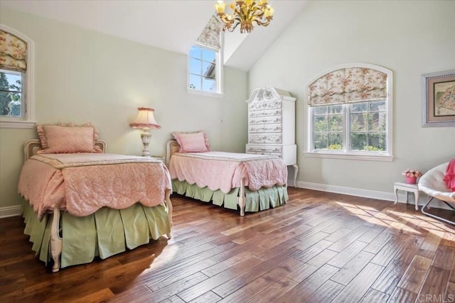 16056 Avenida Calma, Rancho Santa Fe, CA 92091 - bedroom with wood finished floors, high vaulted ceiling, and a chandelier