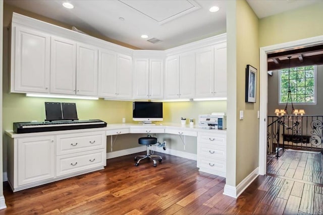 16056 Avenida Calma, Rancho Santa Fe, CA 92091 - office space with built in study area, dark wood finished floors, and recessed lighting