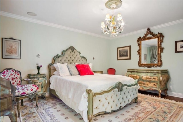 16056 Avenida Calma, Rancho Santa Fe, CA 92091 - bedroom with crown molding, wood finished floors, and a chandelier