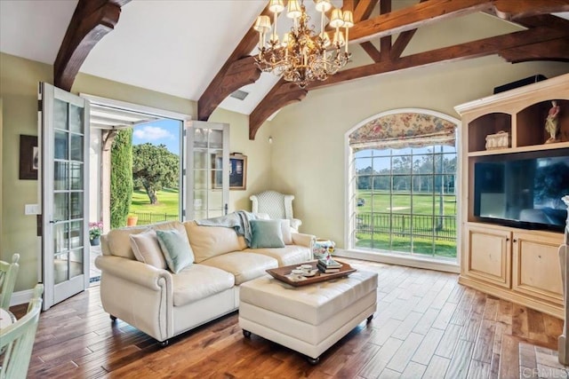 16056 Avenida Calma, Rancho Santa Fe, CA 92091 - living area with a chandelier, plenty of natural light, and wood finished floors