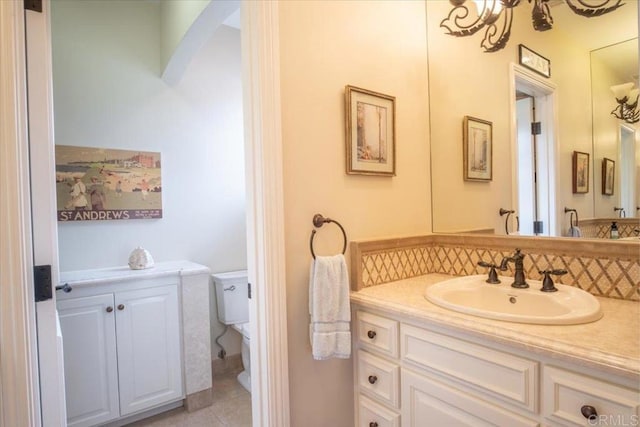 16056 Avenida Calma, Rancho Santa Fe, CA 92091 - bathroom featuring vanity, decorative backsplash, and tile patterned floors