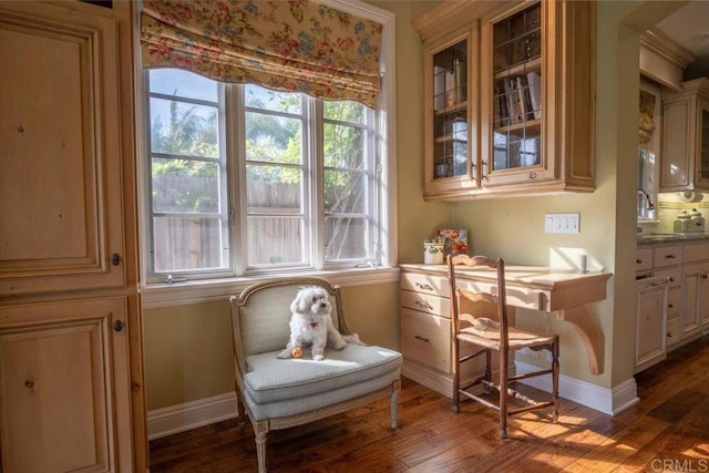 16056 Avenida Calma, Rancho Santa Fe, CA 92091 - living area with baseboards and dark wood-style flooring