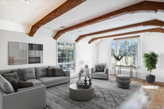 16056 Avenida Calma, Rancho Santa Fe, CA 92091 - living area featuring wood finished floors and beam ceiling
