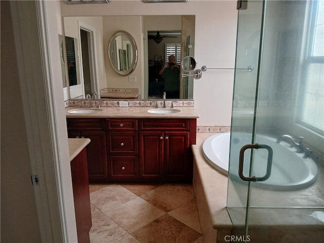 2520 Cornerstone Ln, Costa Mesa, CA 92626 - full bath featuring double vanity, a bath, plenty of natural light, and a shower stall