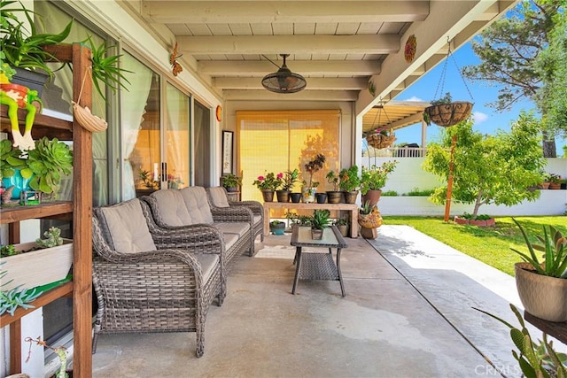 18060 Pebble Beach Dr, Victorville, CA 92395 - view of patio featuring outdoor lounge area and fence