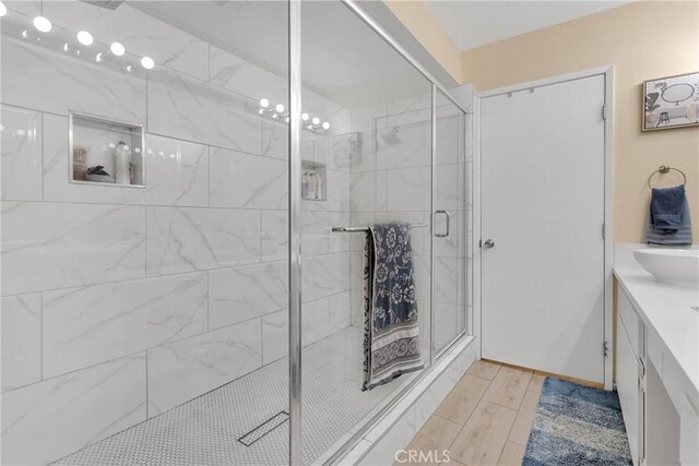 18060 Pebble Beach Dr, Victorville, CA 92395 - bathroom with a shower stall and vanity