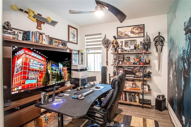 24449 Payton Dr, Lake Elsinore, CA 92532 - office space with a ceiling fan and wood finished floors