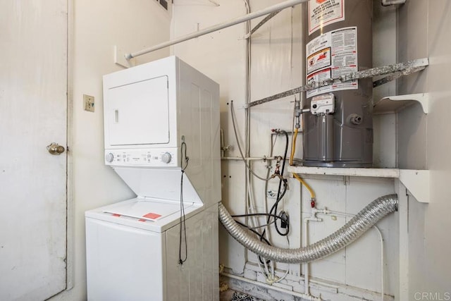 3973 69th St, San Diego, CA 92115 - laundry area featuring stacked washer and clothes dryer and water heater