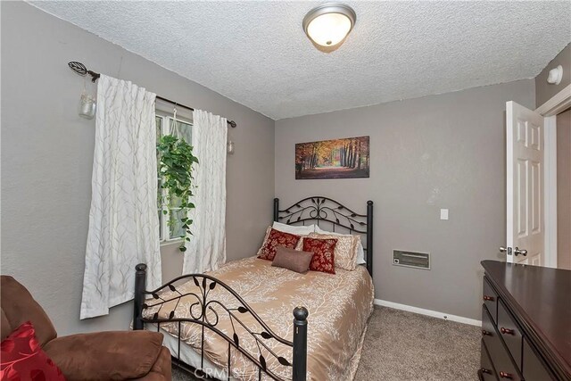 22365 Pine Dr, Cedarpines Park, CA 92322 - bedroom featuring a textured ceiling, carpet, and baseboards