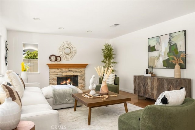 40 Calais, Irvine, CA 92602 - living area featuring a fireplace, wood finished floors, and baseboards