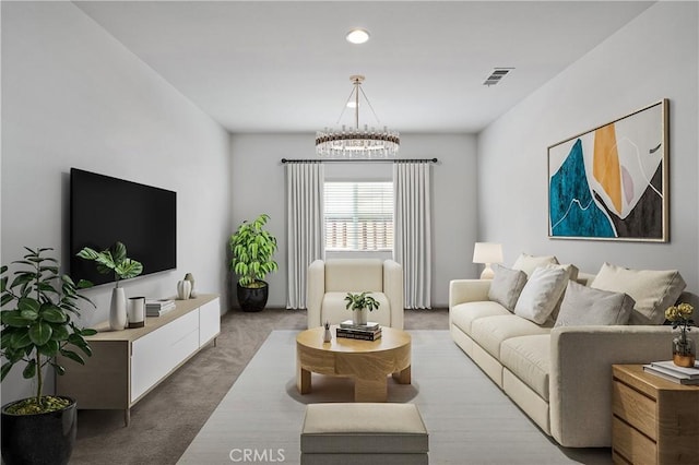 40991 Bankhall St, Lake Elsinore, CA 92532 - living room with carpet floors, a chandelier, and recessed lighting