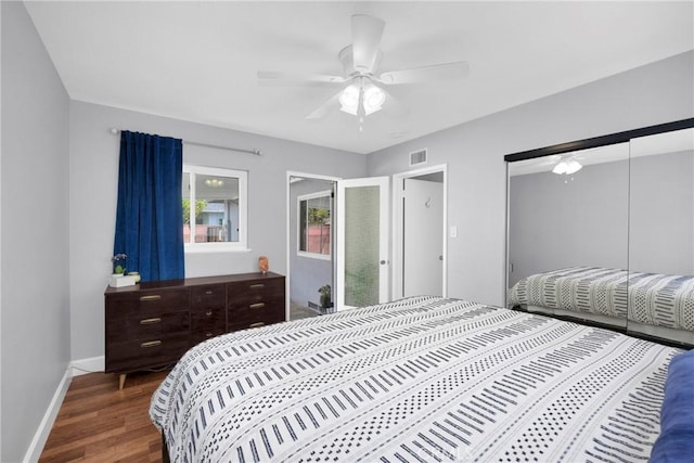 2829 Albury Ave, Long Beach, CA 90815 - bedroom with baseboards, wood finished floors, a closet, and ceiling fan
