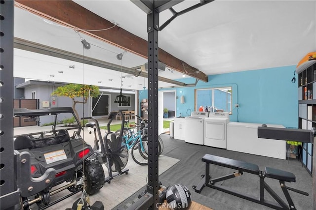 2829 Albury Ave, Long Beach, CA 90815 - exercise room with separate washer and dryer and beam ceiling