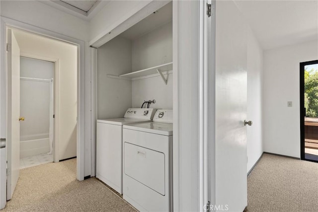 2912 Pennyroyal Dr, Chico, CA 95928 - washroom with washer and clothes dryer, light carpet, and baseboards