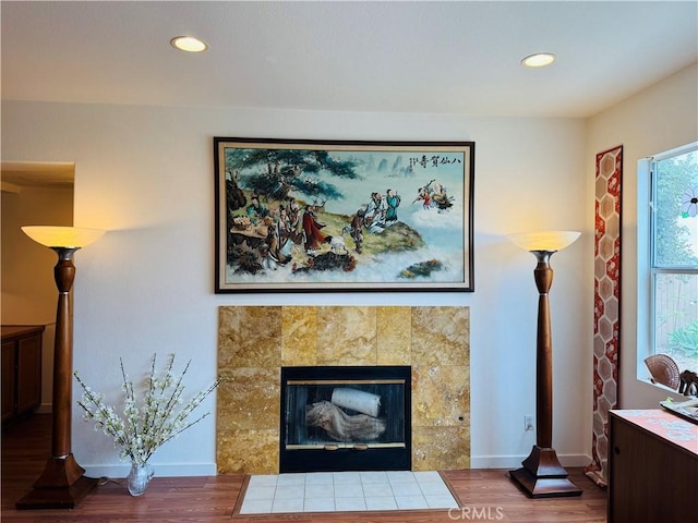 5486 Alexandrine Ct, Oceanside, CA 92057 - living area featuring wood finished floors, baseboards, recessed lighting, and a fireplace