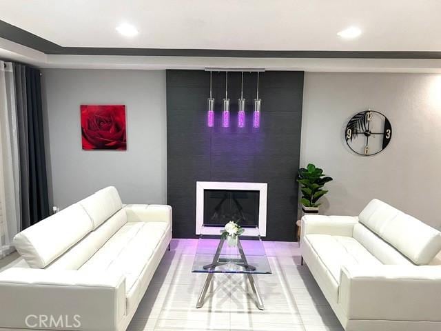 2163 N Justin Ave N, Simi Valley, CA 93065 - living area featuring a fireplace and recessed lighting
