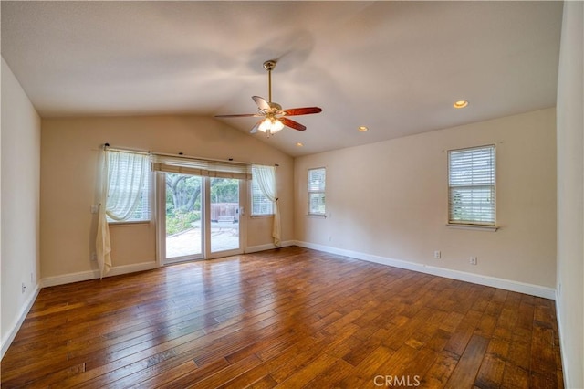 635 Shelter Ridge Pl, Nipomo, CA 93444 - empty room with a ceiling fan, hardwood / wood-style floors, and vaulted ceiling