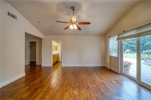 635 Shelter Ridge Pl, Nipomo, CA 93444 - spare room with lofted ceiling, ceiling fan, and hardwood / wood-style floors