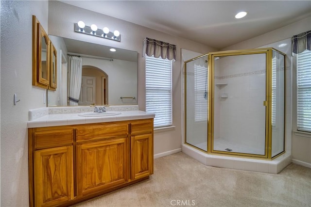 635 Shelter Ridge Pl, Nipomo, CA 93444 - full bathroom with a stall shower, vanity, and plenty of natural light