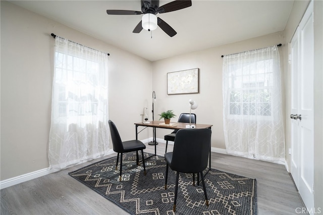 1963 Turrill Ave, San Bernardino, CA 92411 - home office featuring wood finished floors, ceiling fan, healthy amount of natural light, and baseboards