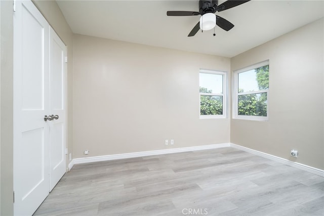 1963 Turrill Ave, San Bernardino, CA 92411 - unfurnished bedroom with baseboards, light wood-style floors, and a ceiling fan