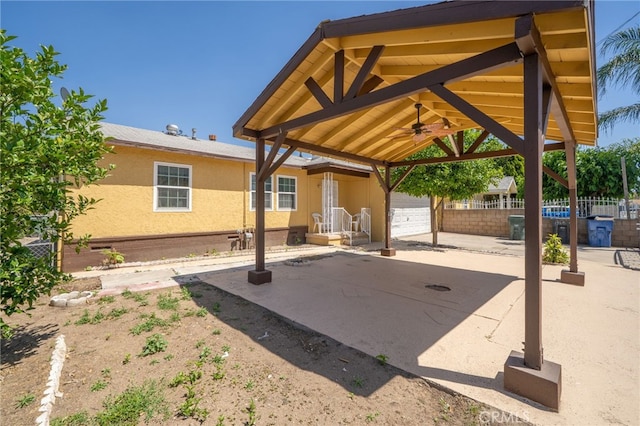 1963 Turrill Ave, San Bernardino, CA 92411 - view of patio / terrace featuring fence, a ceiling fan, and a gazebo