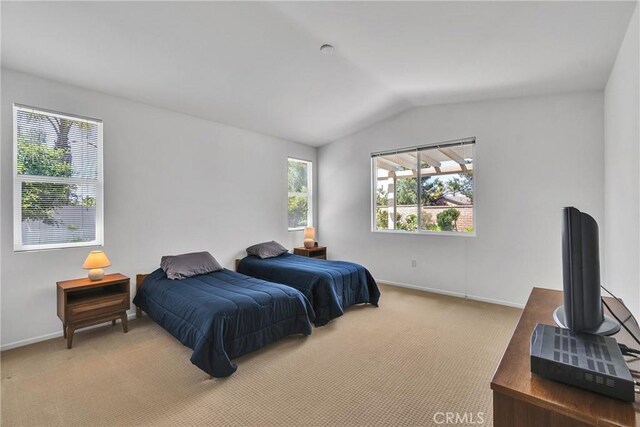 197 Potter Crk, Beaumont, CA 92223 - bedroom with vaulted ceiling, baseboards, and light colored carpet